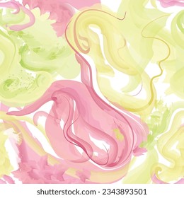 Abstract wavy lines. Beautiful seamless watercolored texture. Endless pattern in bright spring style. Flowing waves abstraction. Modern background graphics.