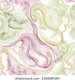 Abstract wavy lines. Beautiful seamless watercolored texture. Endless pattern in bright spring style. Flowing waves abstraction. Modern background graphics.