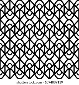Abstract wavy lines, black and white vector background, seamless pattern 