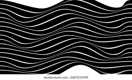 LÍNEAS ONDULADAS Abstractas FONDO DE PATRÓN DE COLOR BLANCO Y NEGRO. BUENO PARA CARTEL, FONDO DE PANTALLA, CUBIERTA, MARCO, VOLANTE, REDES SOCIALES, TARJETA DE FELICITACIÓN