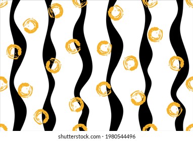 Abstract wavy lines with circular pattern on a white background.