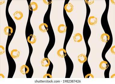Abstract wavy lines with circular pattern on a white background.