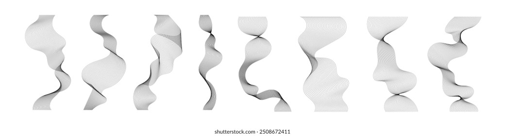 Abstract wavy lines collection. Blend stripe line art. Curved monochrome design elements set