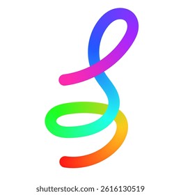 Abstract wavy lines with colorful gradient ribbon shapes, organic squiggle pattern, playful doodle elements in a 3D rainbow design. Flat vector illustration isolated on white background.