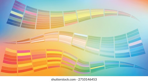 Abstractas líneas onduladas compuestas de azulejos de mosaico de colores contra un fondo suave y degradado