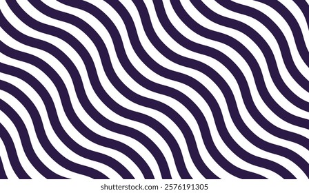 Abstract Wavy Lines in Deep Purple and White, Seamless Pattern of Curved Stripes, Modern Minimalist Background, Op Art Style with Flowing Dynamic Motion,