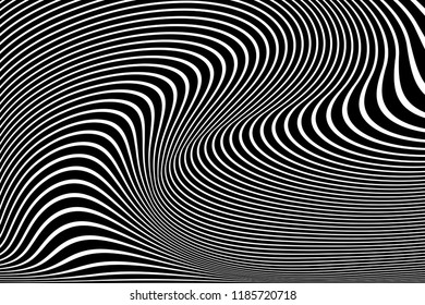 Abstract wavy lines design. Striped black and white background and texture. Vector art.
