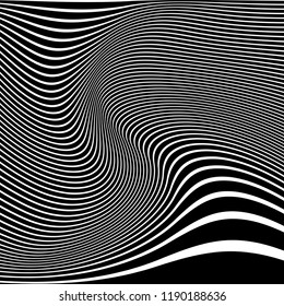 Abstract wavy lines design. Striped black and white background and texture. Vector art.