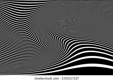 Abstract wavy lines design. Striped black and white background and texture. Vector art.