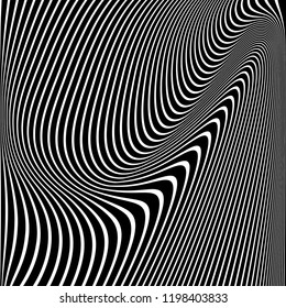 Abstract wavy lines design. Striped black and white background and texture. Vector art.