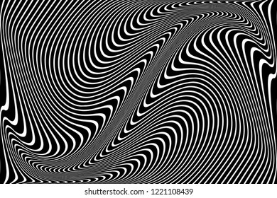 Abstract wavy lines design. Striped black and white background and texture. Vector art.