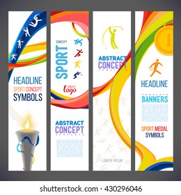 Abstract wavy lines in different colors for series of sports-related banners. Sports symbols victory torch. Torch fire, gold medals, sports award. sporting achievements icons 
championship. 2016 year