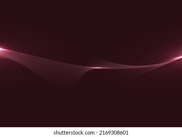 Abstract wavy lines with dots particles and lighting effect on red background technology style. Vector illustration