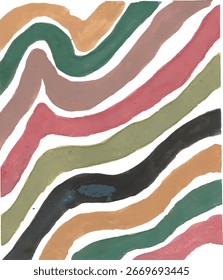 Abstract wavy lines in earth tones colorful watercolor