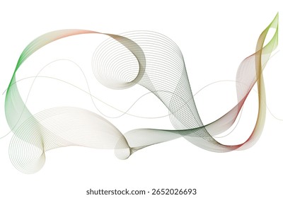 Abstractas líneas onduladas en elegantes Gradientes verdes, naranjas y rojos sobre fondo blanco. Ideal para diseños, fondos o arte digital inspirados en la naturaleza, orgánicos o de temática tecnológica