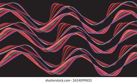 ABSTRACT WAVY LINES FLAT COLOR PATTERN DARK BACKGROUND. GOOD FOR POSTER, WALLPAPER, COVER, FRAME, FLYER, SOCIAL MEDIA, GREETING CARD