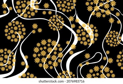 Abstract wavy lines with flowers pattern. Vector Illustration.
