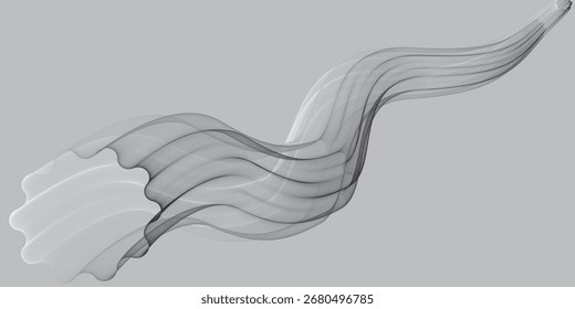 Abstract Wavy Lines Flowing with Gradient Shades of Gray and Whi