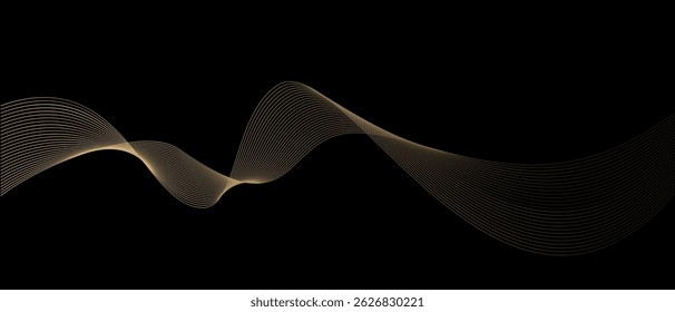 Abstract wavy lines flowing smooth curve gold gradient light color on black background. Futuristic technology concept. Suit for poster, banner, brochure, cover, website, flyer. Vector ilustration