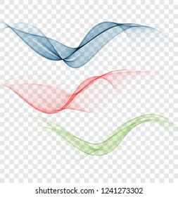 Abstract wavy lines in the form of a wave. A vectorial set of waves. An illustration of smoke or water.