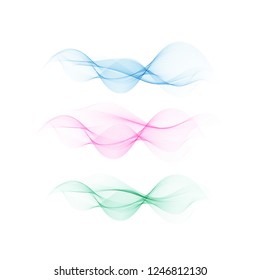 Abstract wavy lines in the form of a wave. A vectorial set of waves. An illustration of smoke or water.