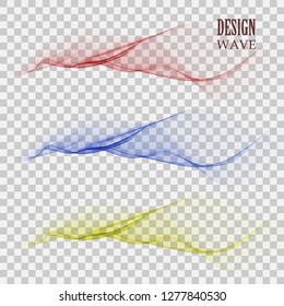 Abstract wavy lines in the form of a wave. A vectorial set of waves. An illustration of smoke or water.