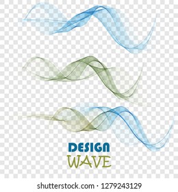 Abstract wavy lines in the form of a wave. A vectorial set of waves. An illustration of smoke or water.