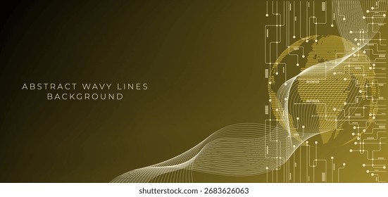 Líneas onduladas Abstractas y fondo de Tecnología futurista. Fondo de gradiente de oro Abstractas.