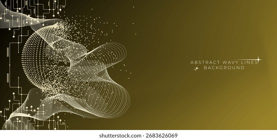 Líneas onduladas Abstractas y fondo de Tecnología futurista. Fondo de gradiente de oro Abstractas.