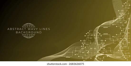Abstrakte wellenförmige Linien und futuristische Technologie Hintergrund. Abstrakter goldener Farbverlauf-Hintergrund.