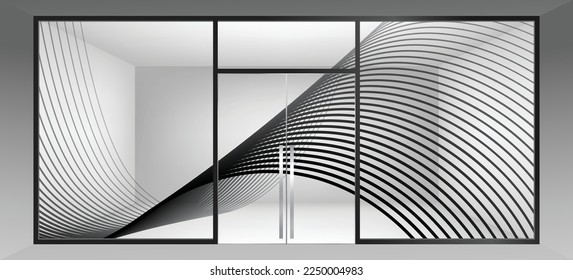 Abstract wavy lines for glass partition graphic design. Decorative frosted window film for Residential and Commercial space.