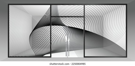 Abstract wavy lines for glass partition graphic design. Decorative frosted window film for Residential and Commercial space.