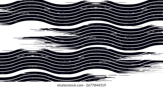 Abstractas líneas onduladas con textura grunge en blanco y negro. Perfecto para carteles deportivos, diseño de ropa urbana, volantes de música, Anuncios modernos y fondos digitales creativos