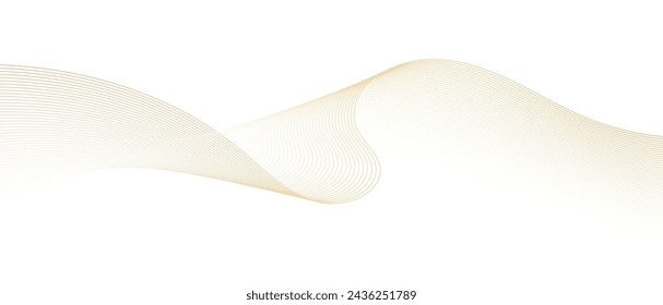 Abstract wavy lines (Guilloche texture) flowing smooth curve gold gradient color on transparent background. Vector horizontal template for business banner, technology, luxury voucher, invitation