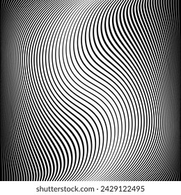 Abstract Wavy Lines Halftone Black and White Pattern. Vector Art.