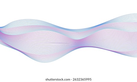 Abstract Wavy Lines Holographic Waveform Futuristic Contemporary Isolated Vector Design Element for 3d Backgrounds. Purple and Blue Colorful Rainbow Dynamic Fluid Motion Shapes