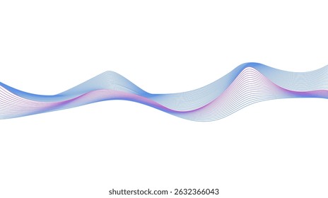 Abstract Wavy Lines Holographic Waveform Futuristic Contemporary Isolated Vector Design Element for 3d Backgrounds. Purple and Blue Colorful Rainbow Dynamic Fluid Motion Shapes