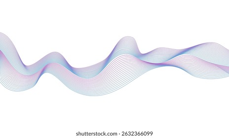 Abstract Wavy Lines Holographic Waveform Futuristic Contemporary Isolated Vector Design Element for 3d Backgrounds. Purple and Blue Colorful Rainbow Dynamic Fluid Motion Shapes
