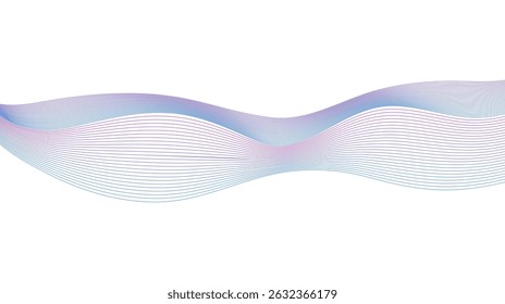 Abstract Wavy Lines Holographic Waveform Futuristic Contemporary Isolated Vector Design Element for 3d Backgrounds. Purple and Blue Colorful Rainbow Dynamic Fluid Motion Shapes