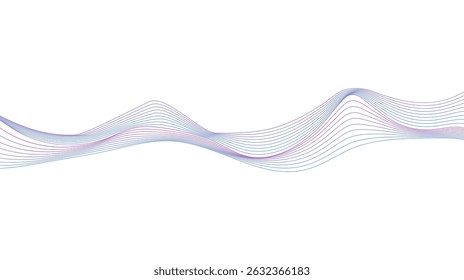 Abstract Wavy Lines Holographic Waveform Futuristic Contemporary Isolated Vector Design Element for 3d Backgrounds. Purple and Blue Colorful Rainbow Dynamic Fluid Motion Shapes