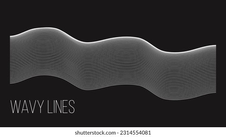 Abstract wavy lines. Modern stripes isolated on black background. Contemporary line art. Black and white.