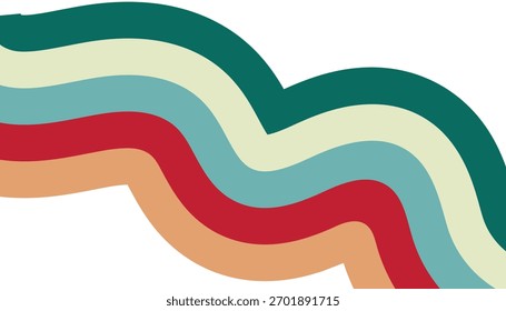 Abstract wavy lines in muted retro colors, creating a dynamic and organic pattern on a white background.