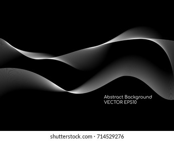 Abstract wavy lines on black background with white smooth curves wave lines for technology background or modern background