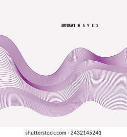 Abstract wavy lines on white background. Flow curve blend texture. Audio frequency purple stripes. Vector graphic illustration