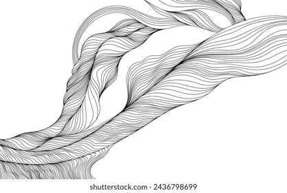Abstract wavy lines on a white background. Hand drawn monochrome illustration.