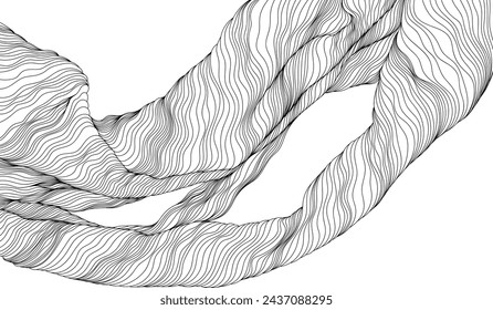 Abstract wavy lines on a white background. Hand drawn monochrome illustration.