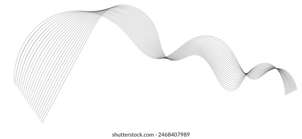 Abstract wavy lines on a white transparent background. Abstract wave of many gray lines. Vector illustration.