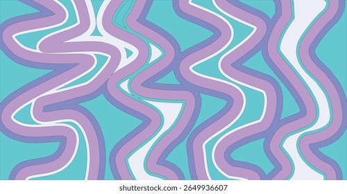 Abstract wavy lines in pastel colors of purple, blue, and white create a dynamic and flowing pattern.