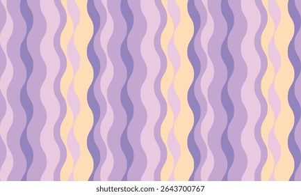Abstract wavy lines in pastel purple and yellow create a calming, seamless pattern. Ideal for backgrounds, textiles, website design, and more. Evokes feelings of serenity and fluidity.