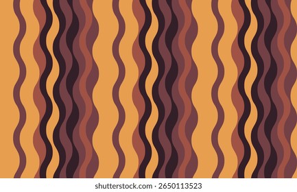 Padrão abstrato de linhas onduladas em tons de terra.  Perfeito para fundos, têxteis ou design de site.  Evoca sentimentos de calor, natureza e estilo retrô.  Gráfico versátil e visualmente atraente.